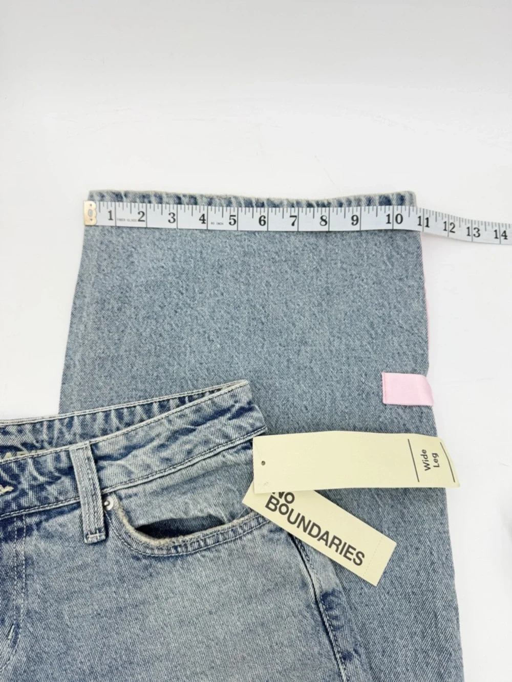 No Boundaries Wide Leg Jeans Light Wash Denim w/Pink Ribbon Detail Size 2 NWT - Picture 10 of 15